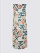 Marks & Spencer Linen Blend Floral Print Tunic Dress Ivory