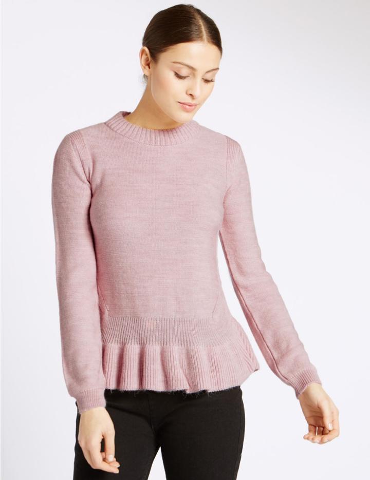 Marks & Spencer Textured Peplum Jumper Pink