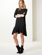 Marks & Spencer Crepe Fishtail 3/4 Sleeve Swing Dress Black
