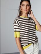 Marks & Spencer Pure Cotton Striped Half Sleeve Top Yellow Mix