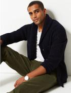 Marks & Spencer Shawl Neck Cardigan With Wool & Alpaca Navy