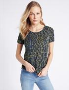 Marks & Spencer Leopard Print Short Sleeve T-shirt Khaki Mix