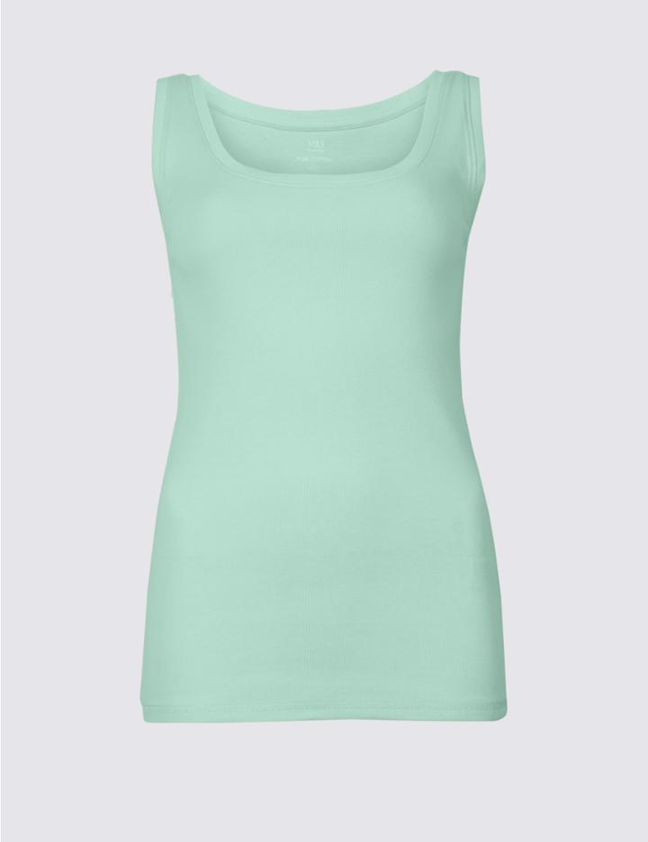 Marks & Spencer Pure Cotton Round Neck Vest Top Pale Jade