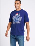 Marks & Spencer Pure Cotton Cactus Christmas T-shirt Dark Blue