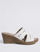 Marks & Spencer Wide Fit Leather Wedge Heel Mule Sandals White