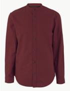 Marks & Spencer Pure Cotton Grandad Oxford Shirt Burgundy