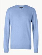 Marks & Spencer Pure Cotton V-neck Jumper Pale Blue