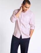 Marks & Spencer Pure Linen Easy Care Shirt With Pocket Pink