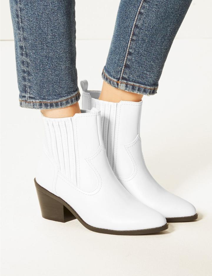 Marks & Spencer Block Heel Chelsea Western Boots White