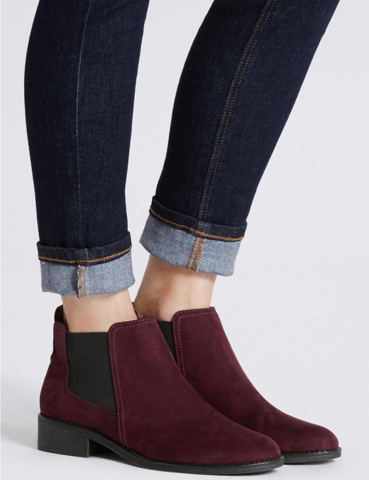 Marks & Spencer Block Heel Chelsea Ankle Boots Berry