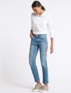 Marks & Spencer Floral Embroidered Mid Rise Jeans Medium Blue