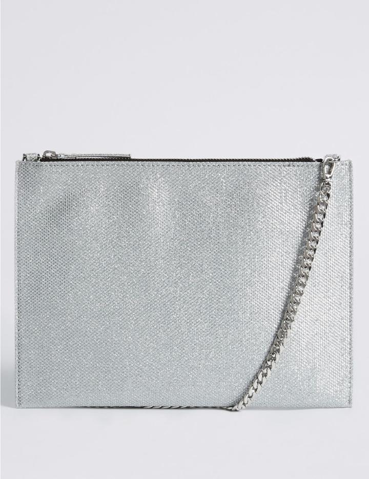 Marks & Spencer Faux Leather Chain Shoulder Bag Silver Mix