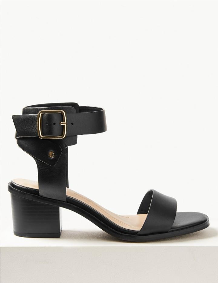 Marks & Spencer Wide Fit Leather Ankle Strap Sandals Black