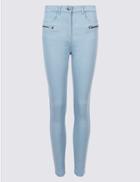 Marks & Spencer Cotton Rich Zip Detail Skinny Leg Trousers Dusty Blue