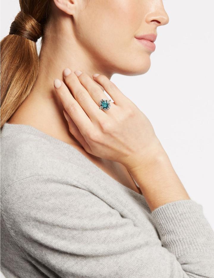 Marks & Spencer Platinum Plated Pretty Ring Blue Mix