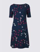 Marks & Spencer Printed Half Sleeve Swing Dress Navy Mix