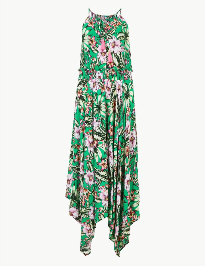 Marks & Spencer Floral Print Strappy Slip Beach Dress Green Mix