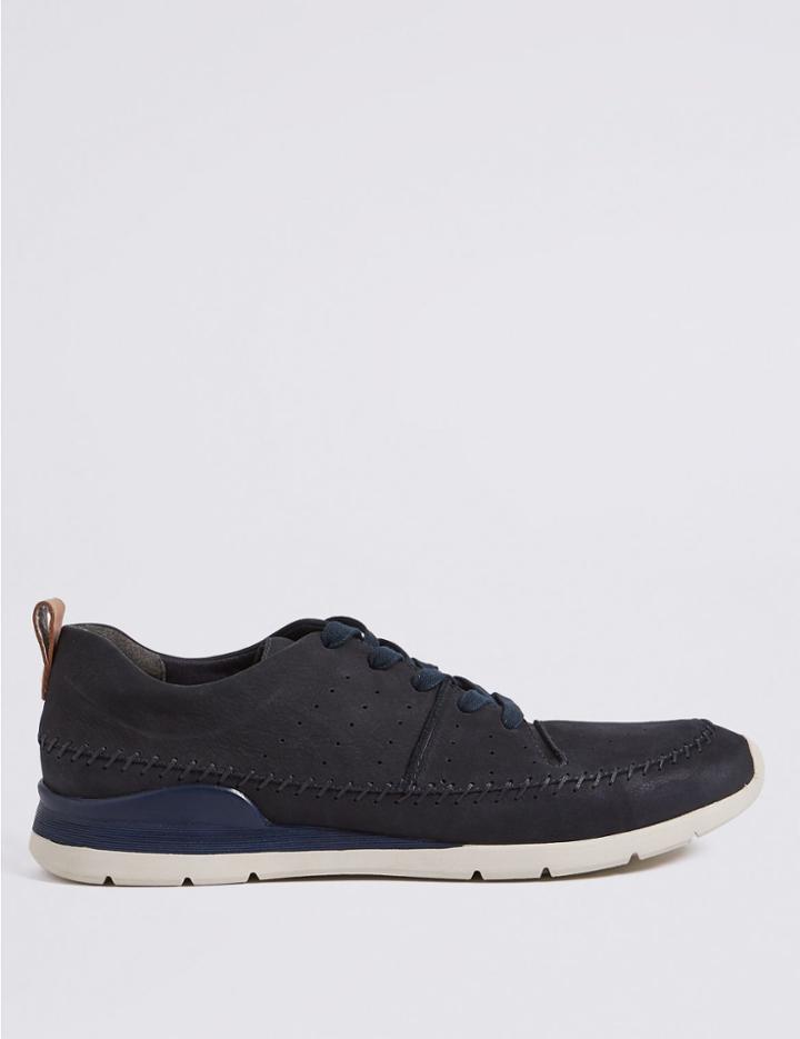 Marks & Spencer Leather Stitch Detail Lace-up Trainers Navy