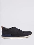 Marks & Spencer Leather Stitch Detail Lace-up Trainers Navy