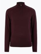 Marks & Spencer Pure Merino Wool Half Zip Jumper Burgundy Mix
