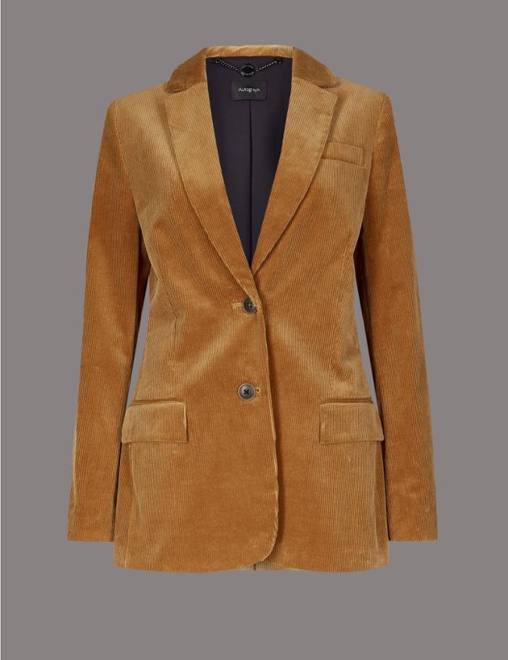 Marks & Spencer Cotton Rich Textured Corduroy Blazer Cognac