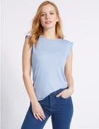 Marks & Spencer Petite Lightweight Woven Trim T-shirt Chambray