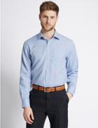 Marks & Spencer 2in Longer Pure Cotton Non-iron Shirt Blue Mix