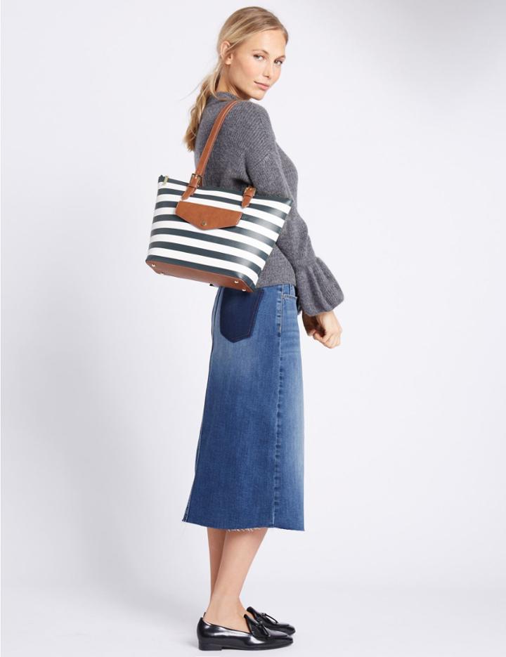 Marks & Spencer Faux Leather Buckle Shopper Bag Navy Mix