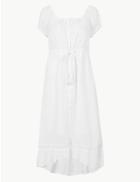 Marks & Spencer Petite Pure Linen Midi Waisted Dress Soft White