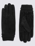 Marks & Spencer Leather Gloves With Suede Cuff Black