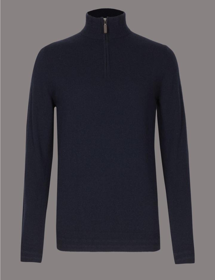 Marks & Spencer Pure Cashmere Half Zipped Jumper Navy