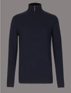 Marks & Spencer Pure Cashmere Half Zipped Jumper Navy