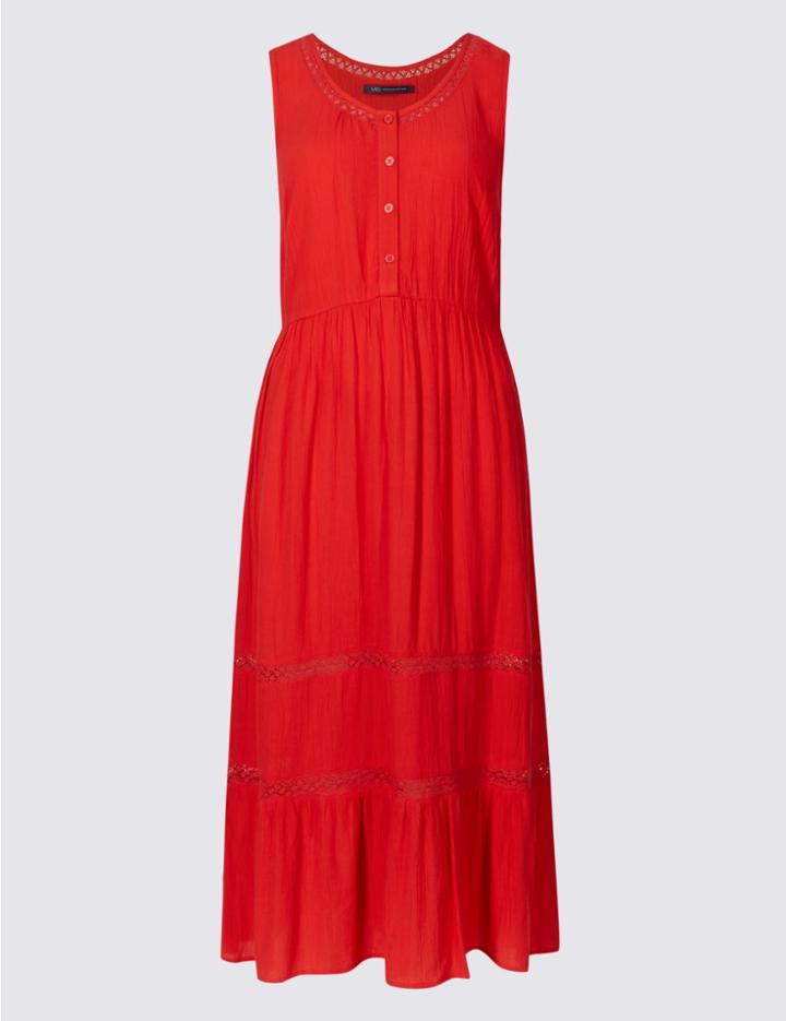Marks & Spencer Lace Trim Tiered Shift Dress Red