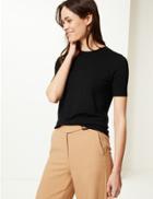 Marks & Spencer Round Neck Short Sleeve Knitted Top Black