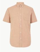 Marks & Spencer Cotton Gingham Relaxed Shirt Tan