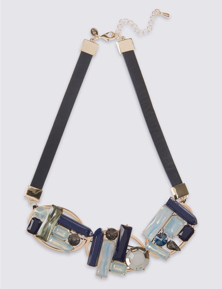 Marks & Spencer Giant Curved Baguette Necklace Blue Mix