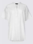 Marks & Spencer Linen Rich Notch Neck Half Sleeve Blouse Soft White