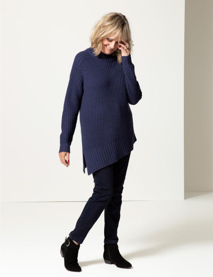 Marks & Spencer Textured Funnel Neck Longline Jumper Navy