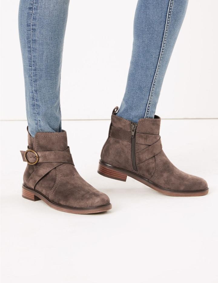Marks & Spencer Cross Strap Ankle Boots Mink