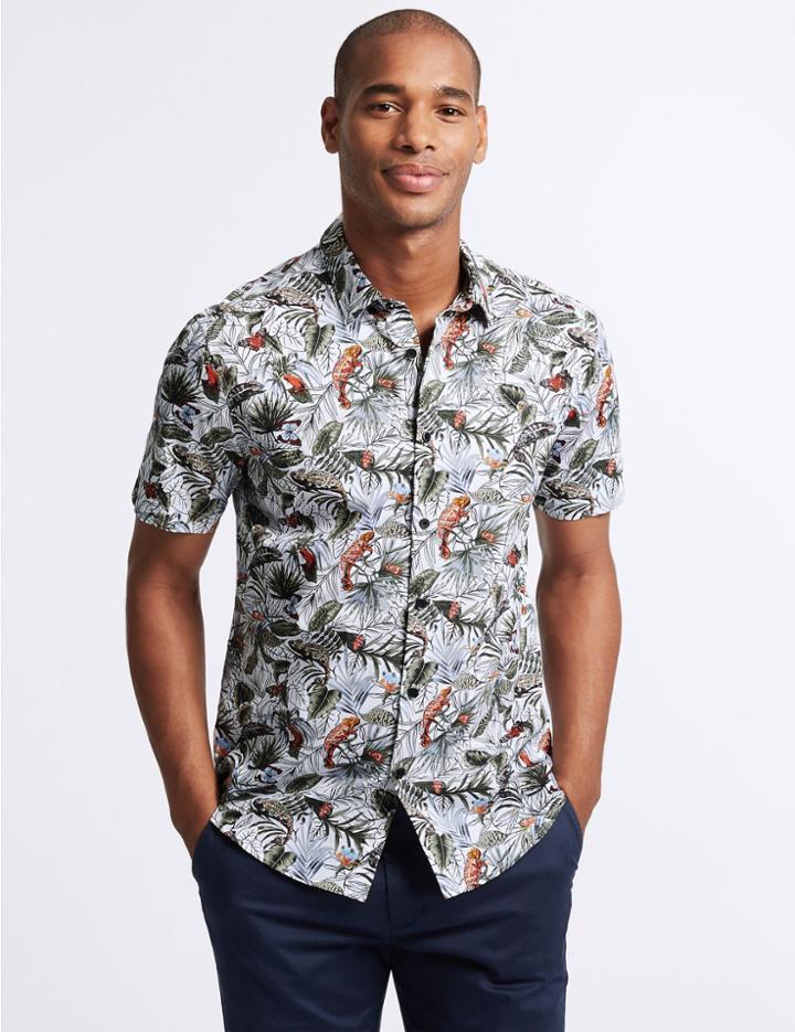 Marks & Spencer Slim Fit Chameleon Print Shirt White Mix