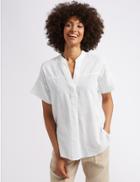 Marks & Spencer Linen Rich Notch Neck Half Sleeve Blouse Light Pink