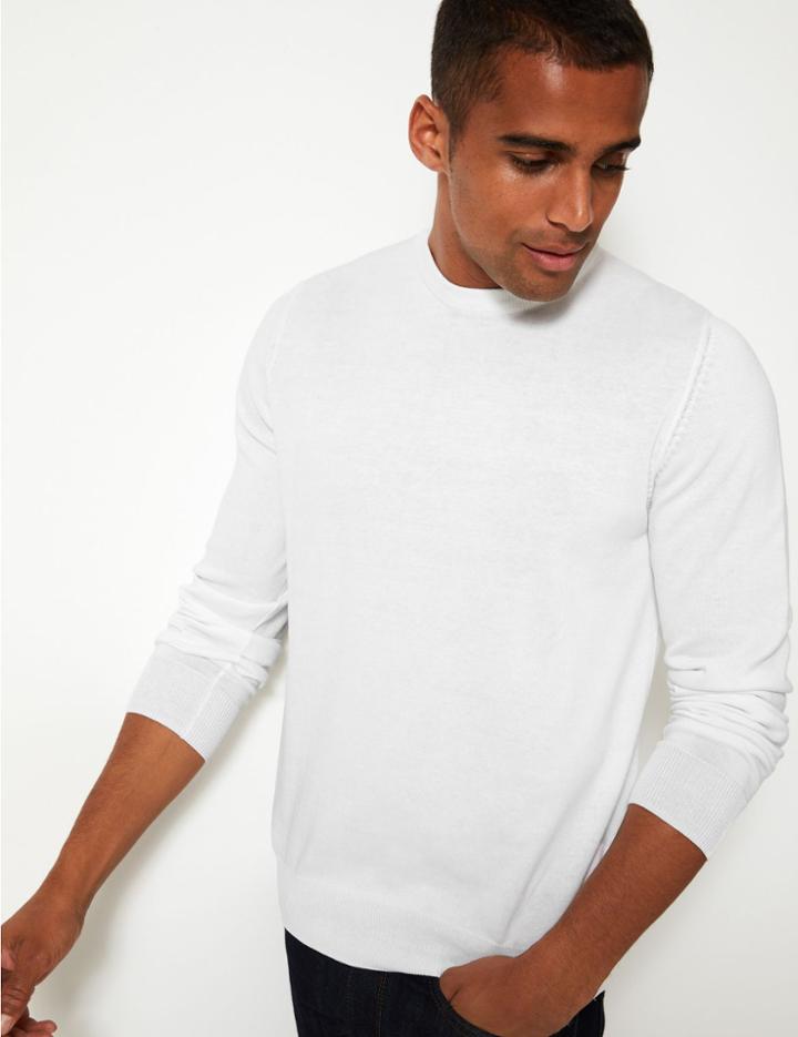 Marks & Spencer Pure Fine Cotton Crew Neck Jumper White