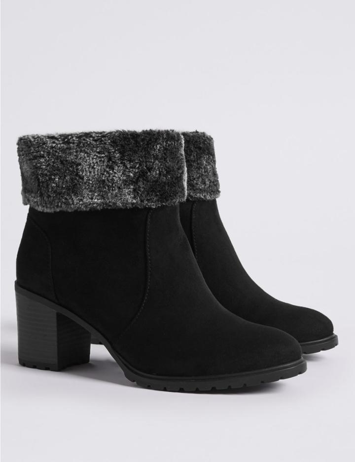 Marks & Spencer Wide Fit Block Heel Side Zip Ankle Boots Black