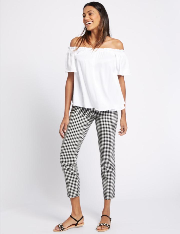 Marks & Spencer Gingham Slim Leg Trousers Black Mix