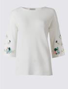 Marks & Spencer Floral Applique Round Neck Jumper Ivory