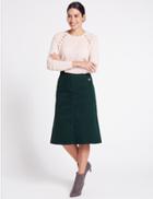 Marks & Spencer Cotton Rich Cord A-line Midi Skirt Petrol Green