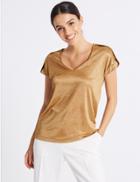 Marks & Spencer V-neck Pleated Shoulder Short Sleeve Top Bronze
