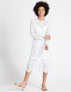 Marks & Spencer Cotton Blend Romantic Lace Swing Midi Dress Ivory