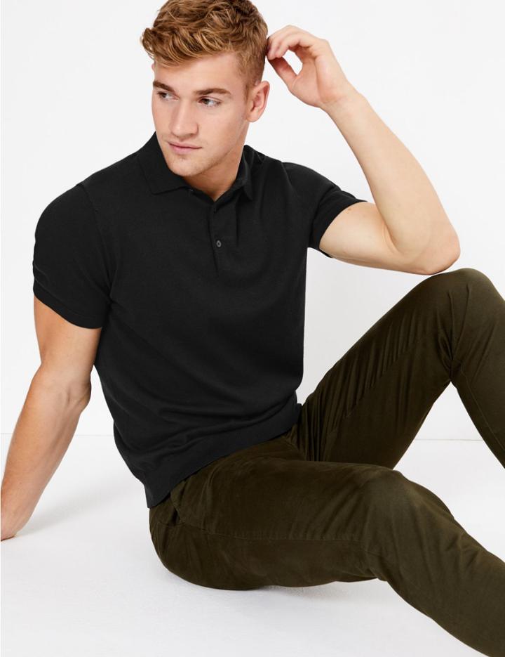 Marks & Spencer Cotton Rich Knitted Polo Black