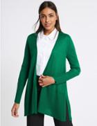 Marks & Spencer Open Front Ribbed Cardigan Emerald